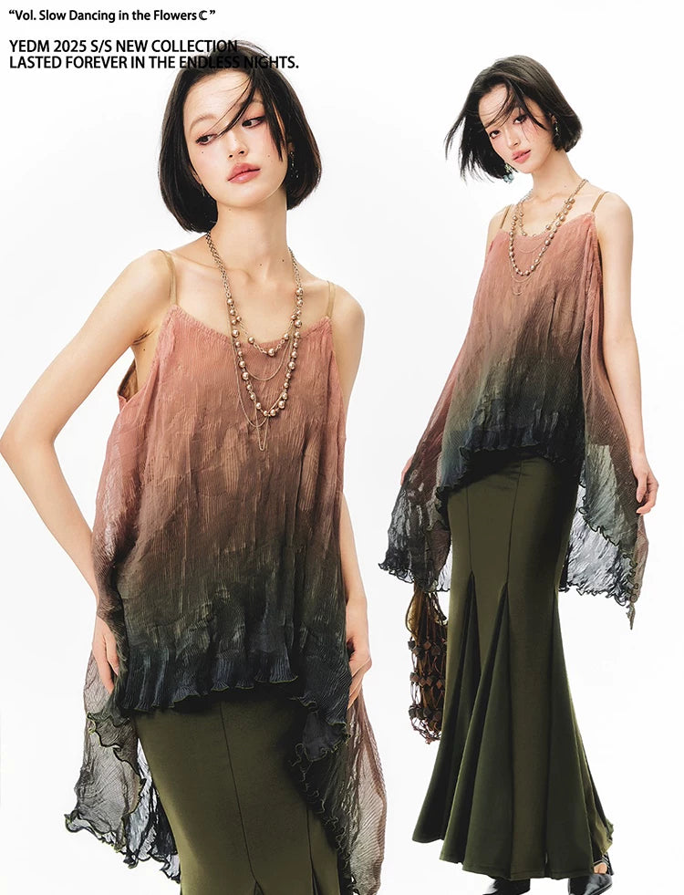 YEDM Tie-dye Gradual Change Suspender Fishtail Skirt Set