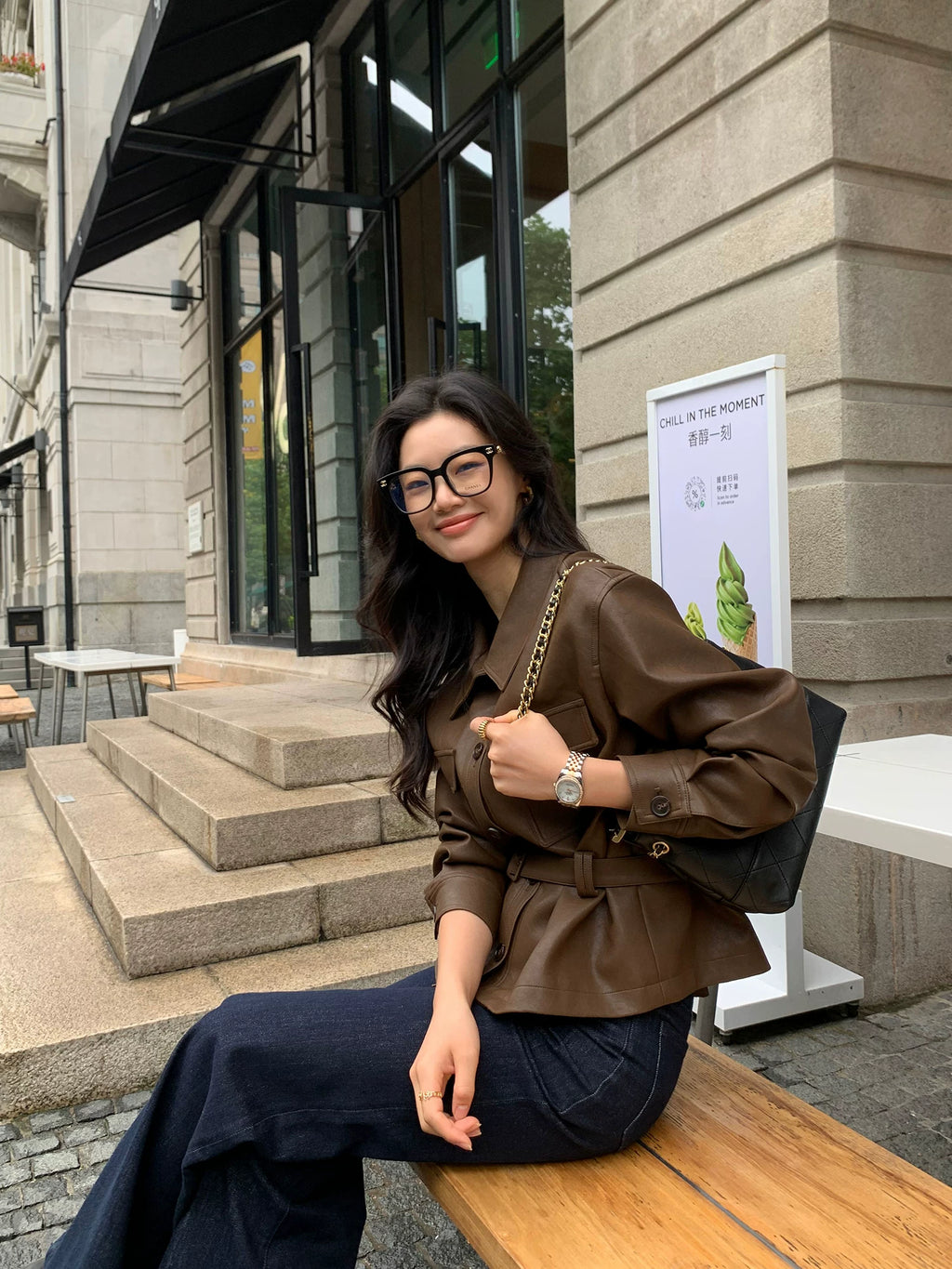 Pusumede Pu Leather Lapel Waist Jacket