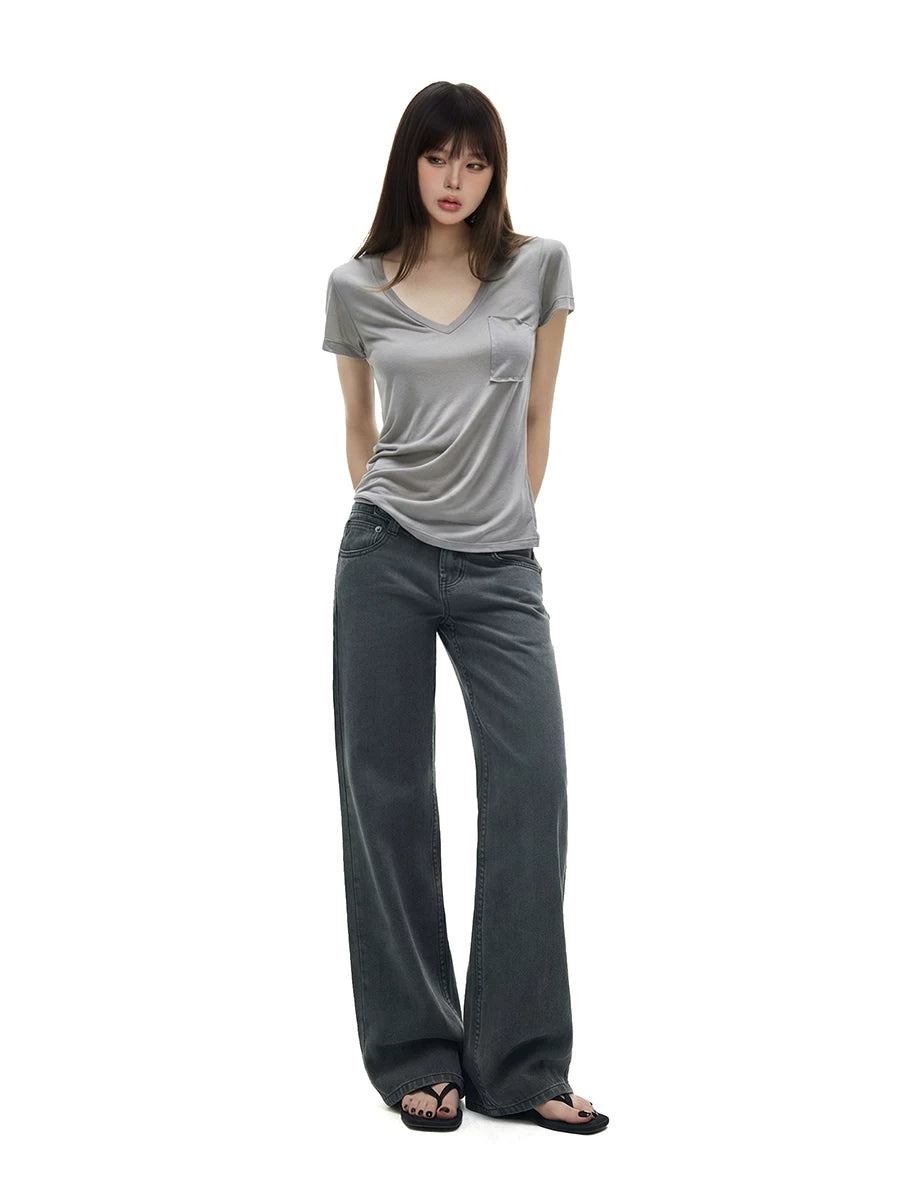 WITHMIN Low-rise Slim Straight Casual Pants