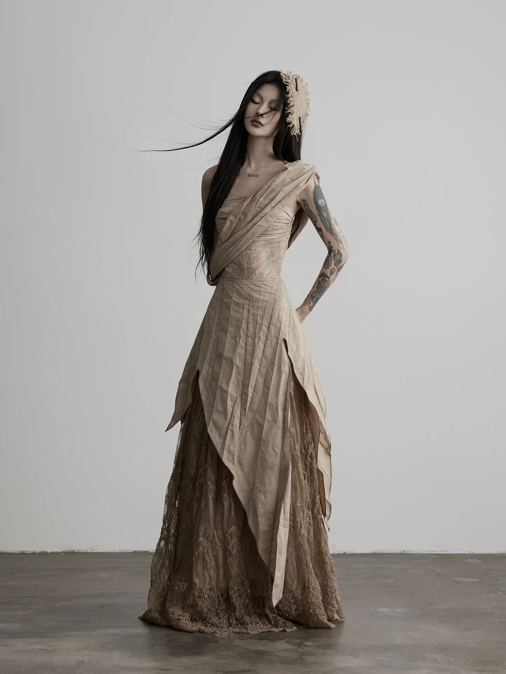 INDULGE Lace Stitching Layered Dress