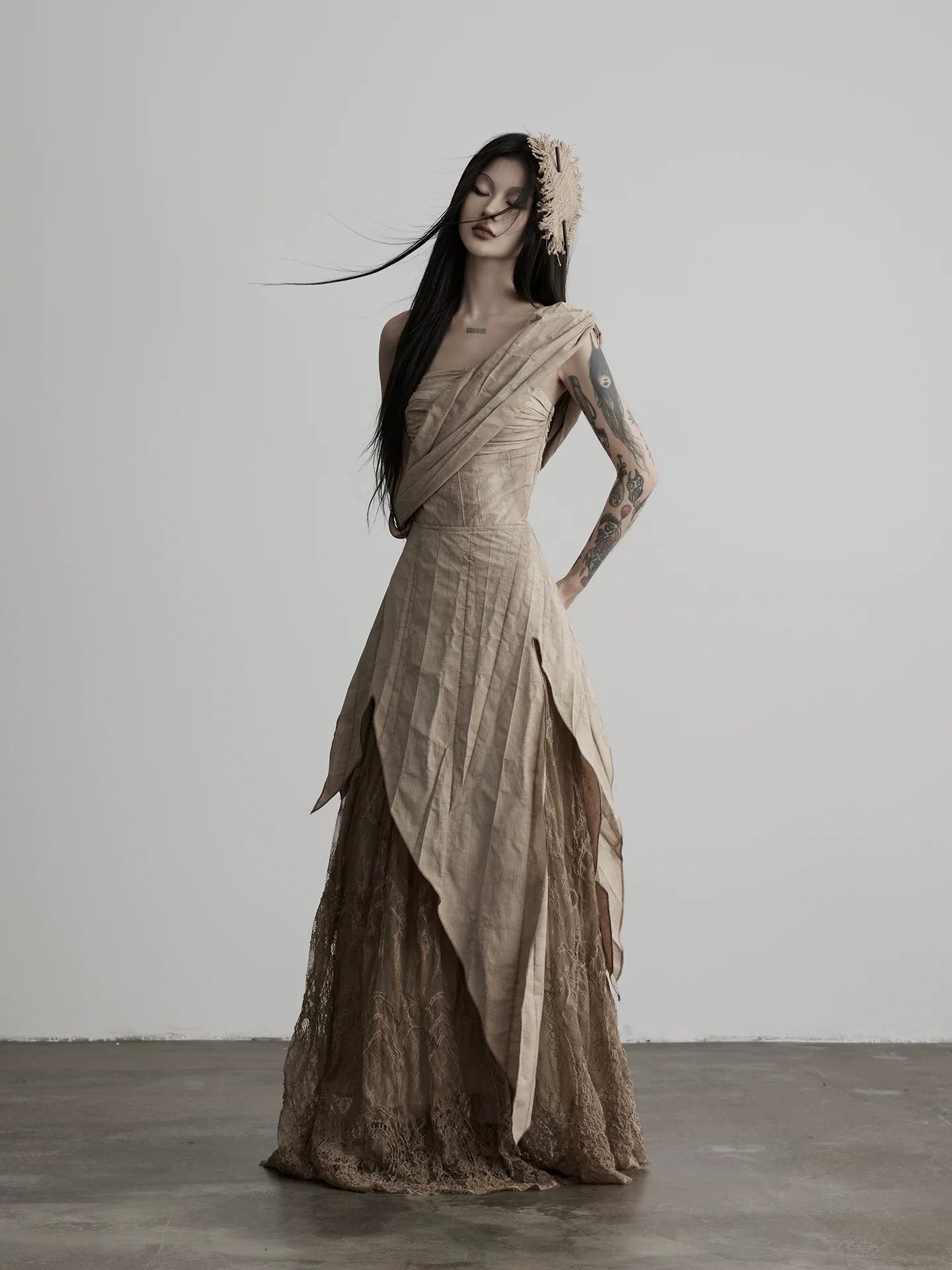 INDULGE Lace Stitching Layered Dress