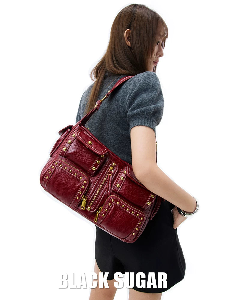 BlackSugarBus Rivet Locomotive Bag Fashion Shoulder Underarm Bag