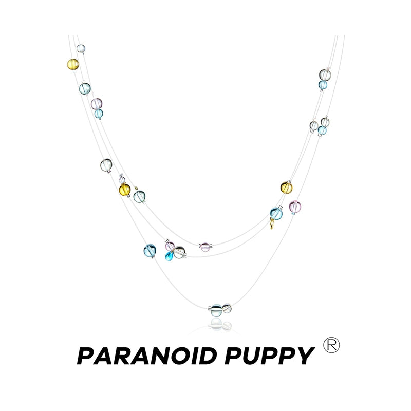 ParanoidP Lemon Crystal Beaded Multi-Layered Necklace