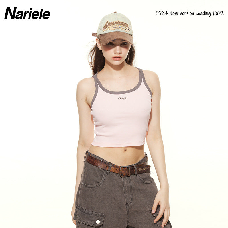 Nariele Vintage Embroidered Suspender Tank Top