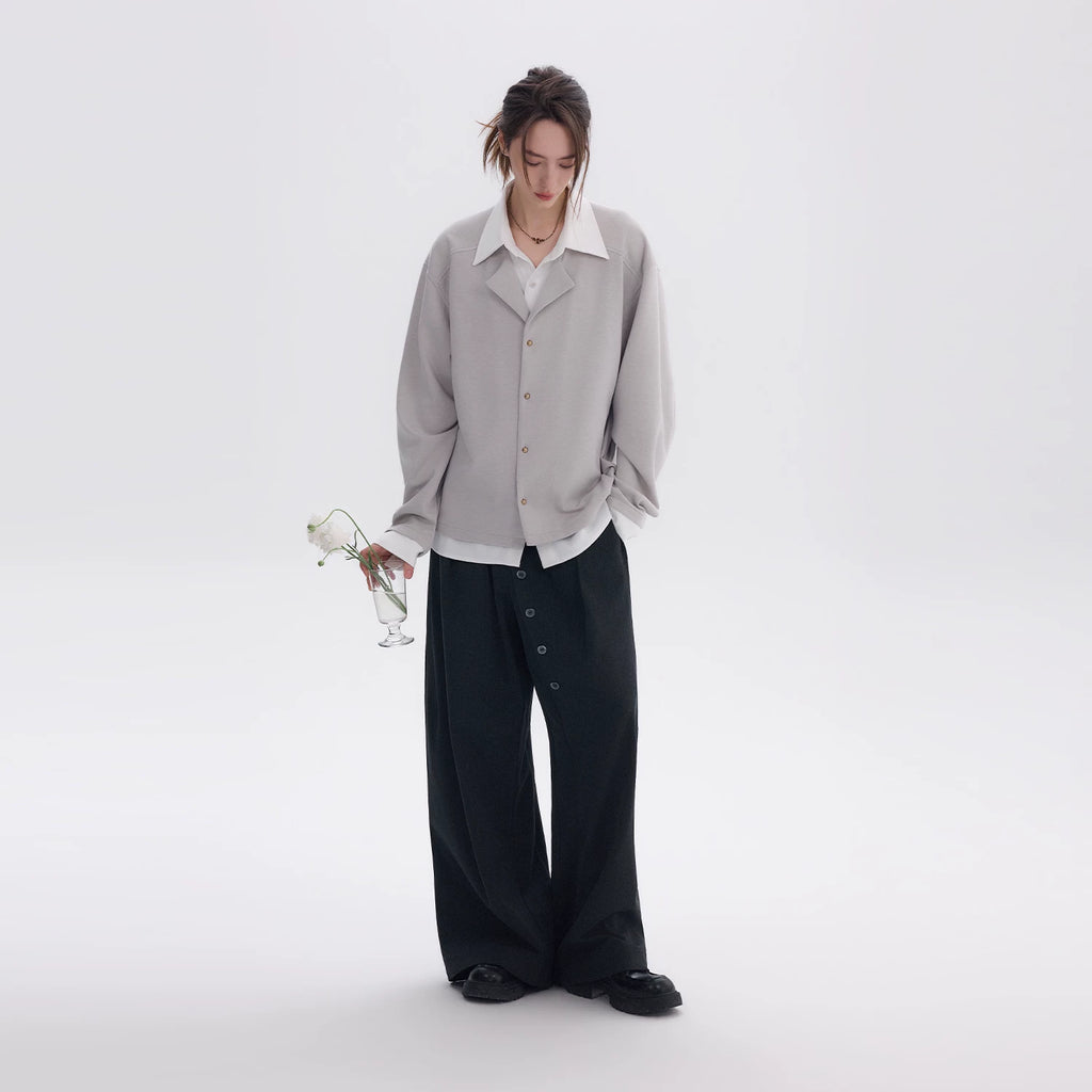 CHOR Knitted Stitching Fake Two-piece Contrasting Long-sleeved Shirt