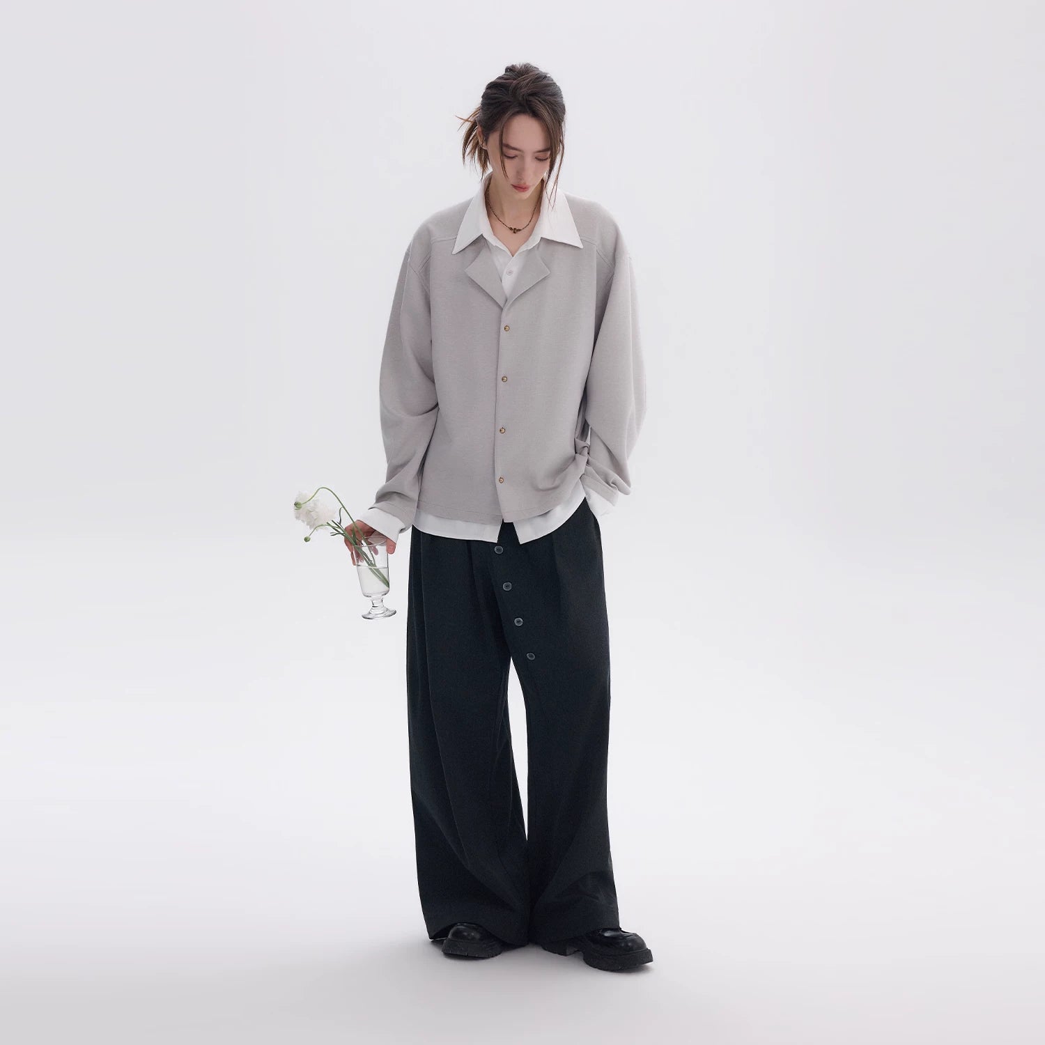CHOR Knitted Stitching Fake Two-piece Contrasting Long-sleeved Shirt