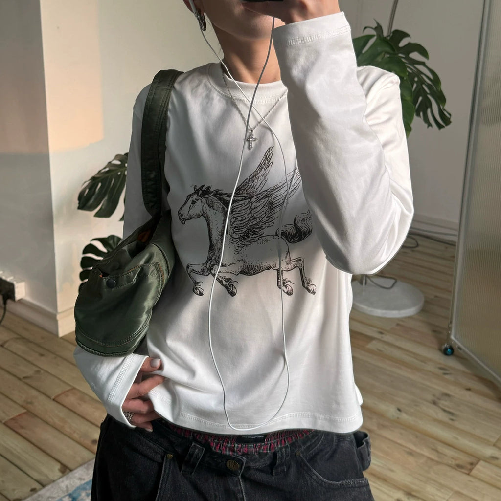 MMBBT Pegasus Cotton Printed Round Neck Loose Long Sleeves
