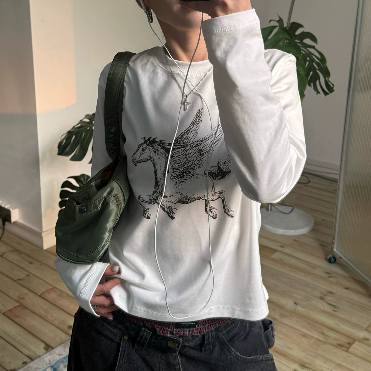 MMBBT Pegasus Cotton Printed Round Neck Loose Long Sleeves