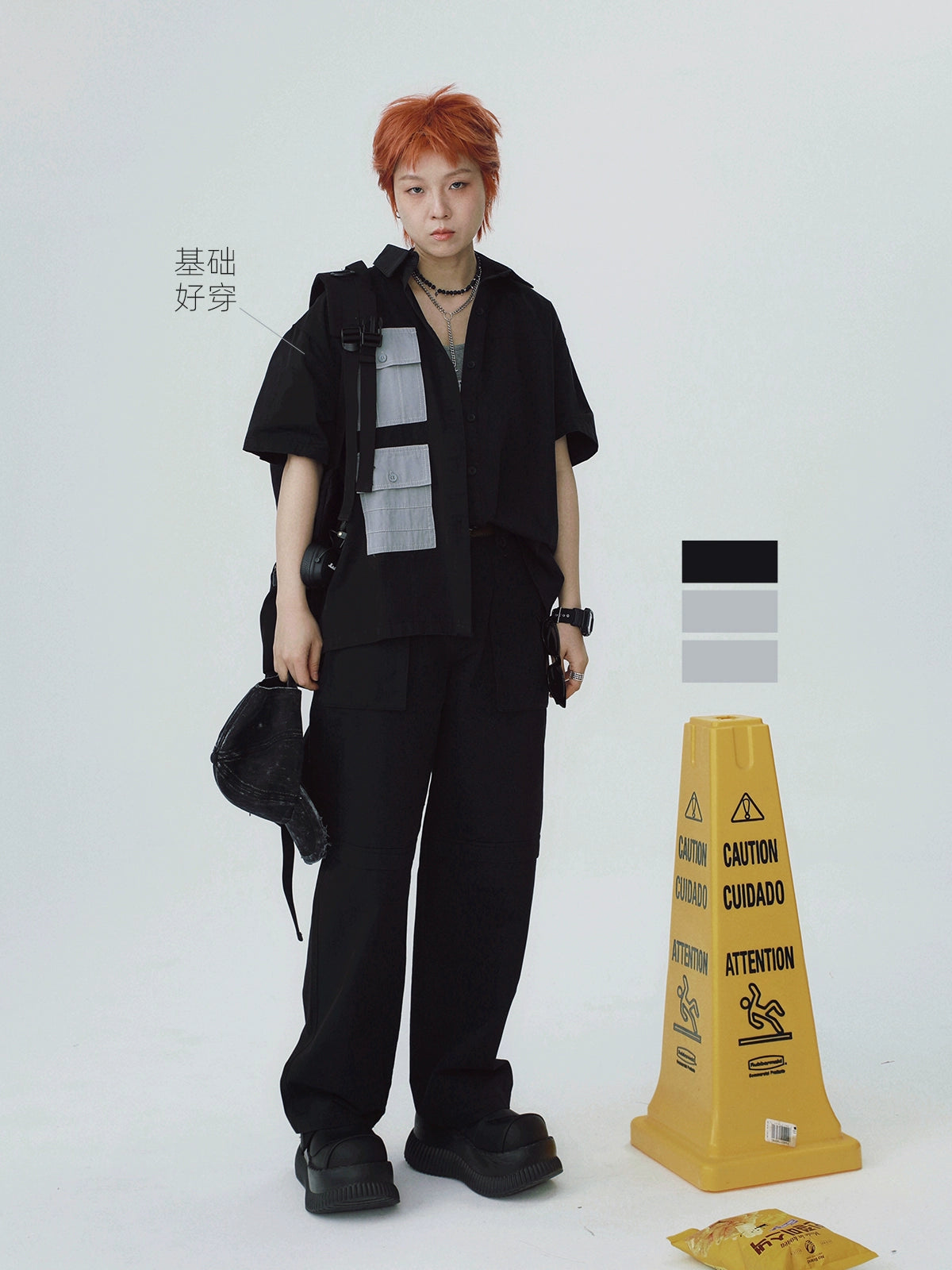 STILLYOU Tooling Contrasting Pocket Short-sleeved Shirt