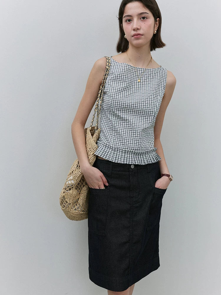 VOOE One-word Neck Plaid Vest Shirt