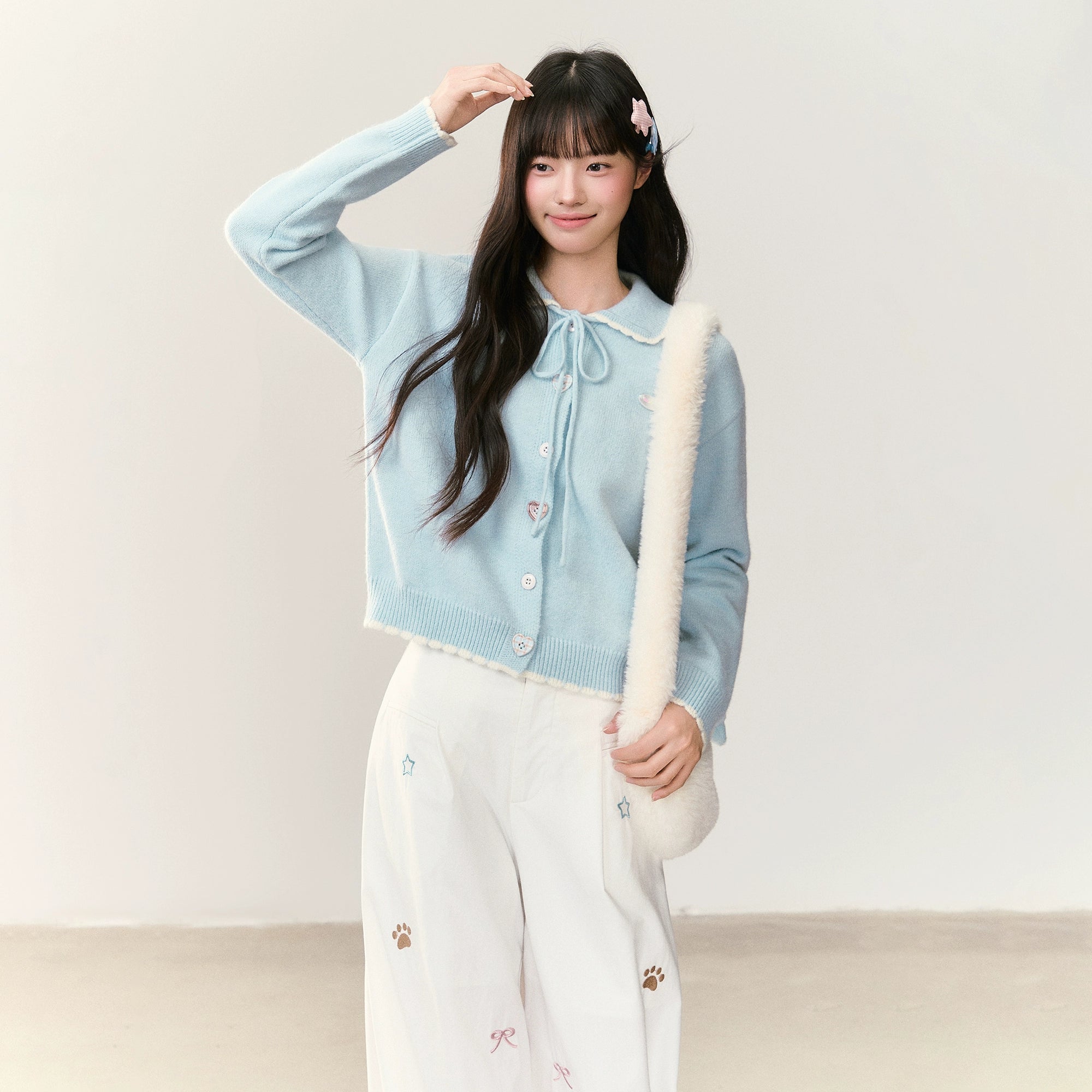 Umoumo Casual Contrasting Splicing Small Lace Lapel Sweater Cardigan