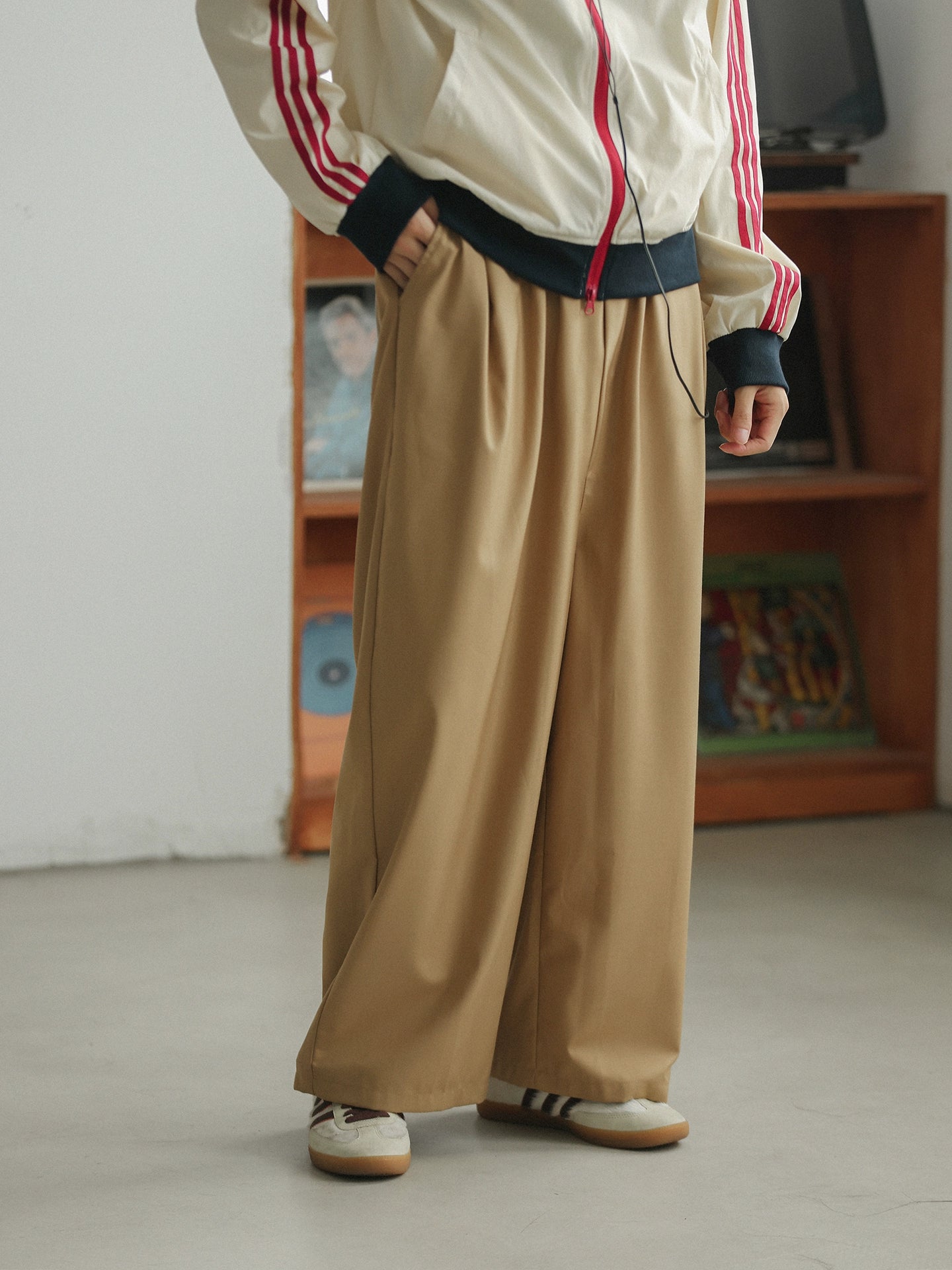 NOEARS Contrasting Stitching Elastic Waist Slacks