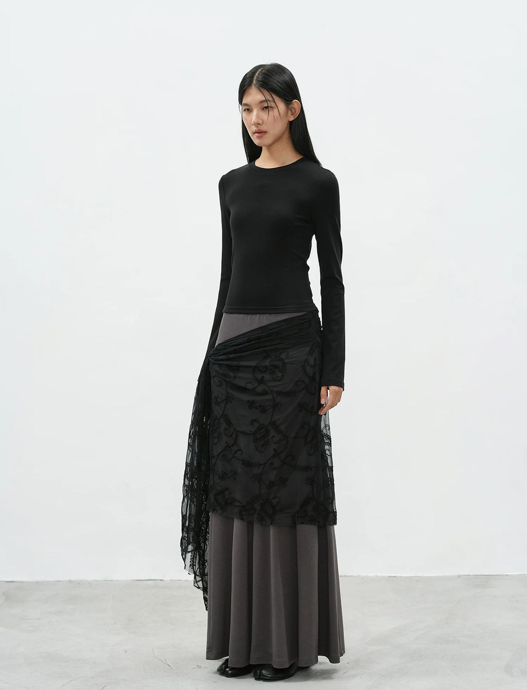 EIGHTHMONTH Lace Strap Irregular Long Dress