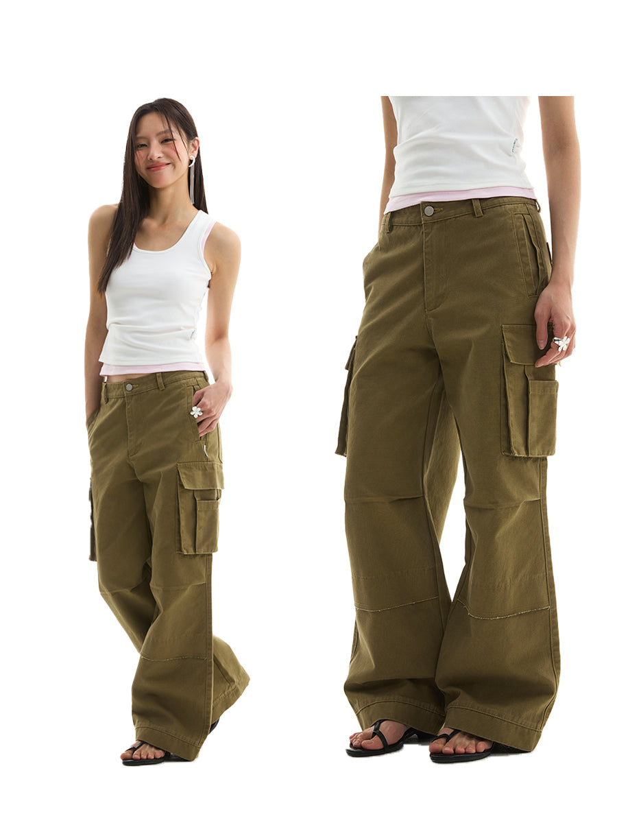 FUNKYFUN Washed Water To Make Old Straight Loose Overalls
