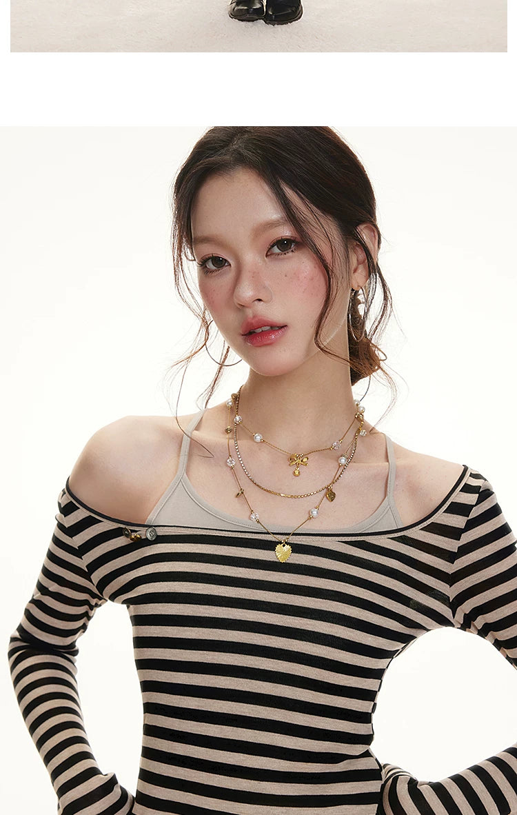 IMONE Striped Lace Suspender Dress Set