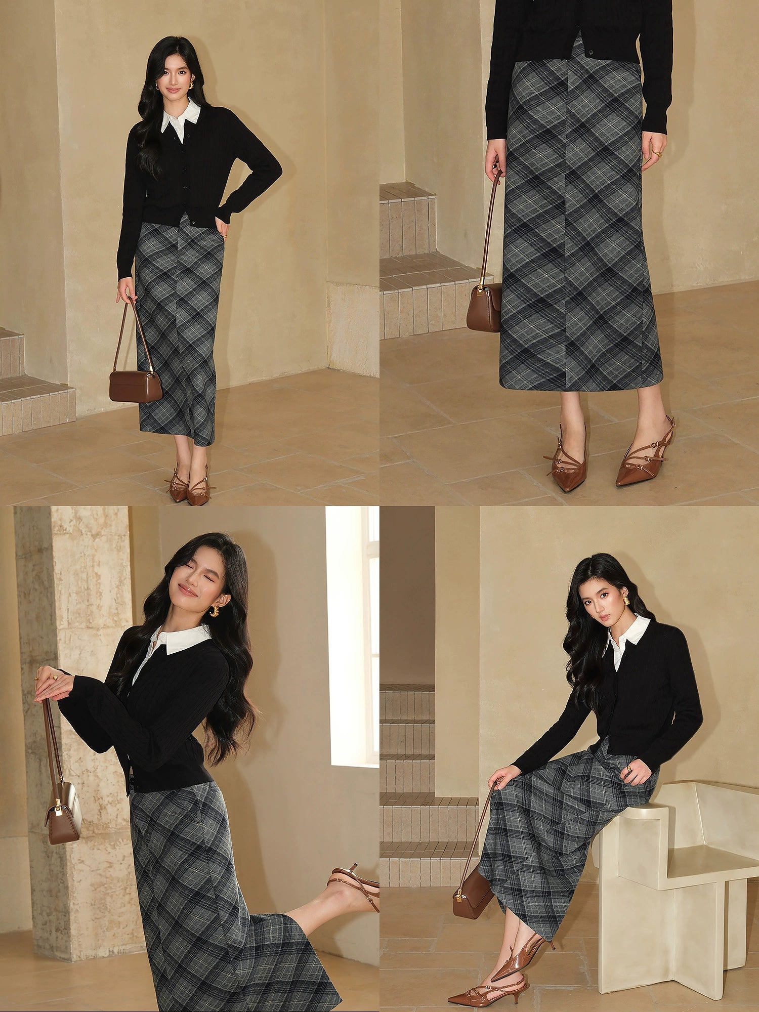 NEVA HU Vintage High Waist Plaid Skirt
