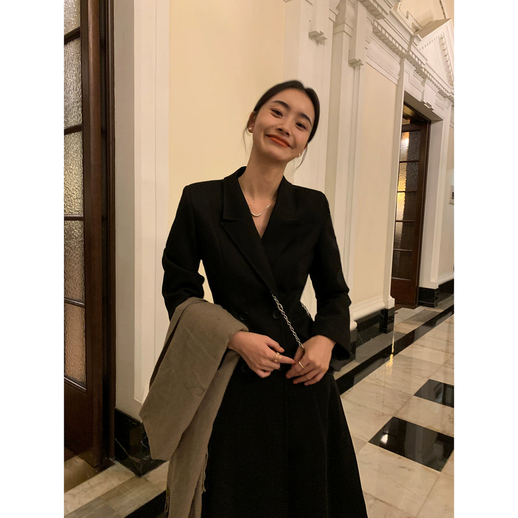 Pusumede High-end Waist and Thin Long Temperament Coat