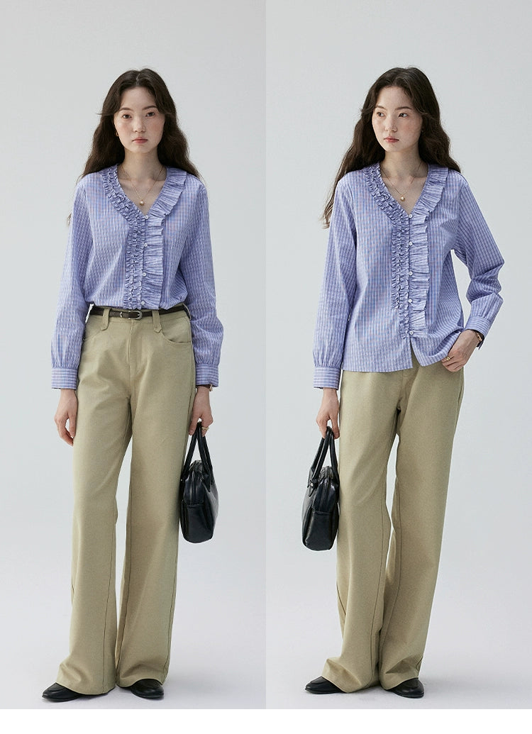VOOE Fungus Edge V-Neck Checked Shirt