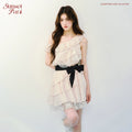 SunsetPark Fake Two-piece Slanted Shoulder Lace Ruffle Dress