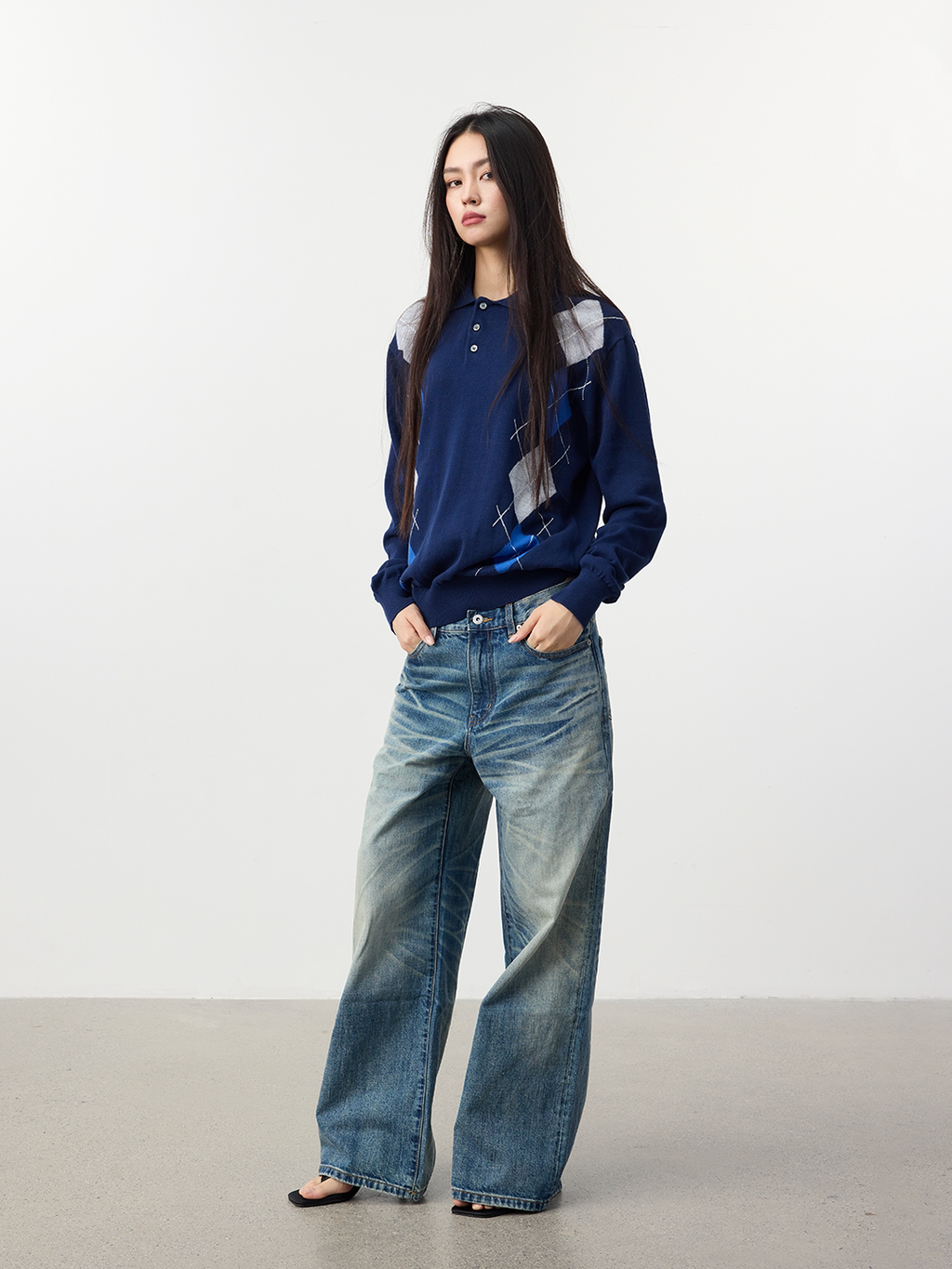 Set for life Jacquard contrasting knitted Polo soft sweater