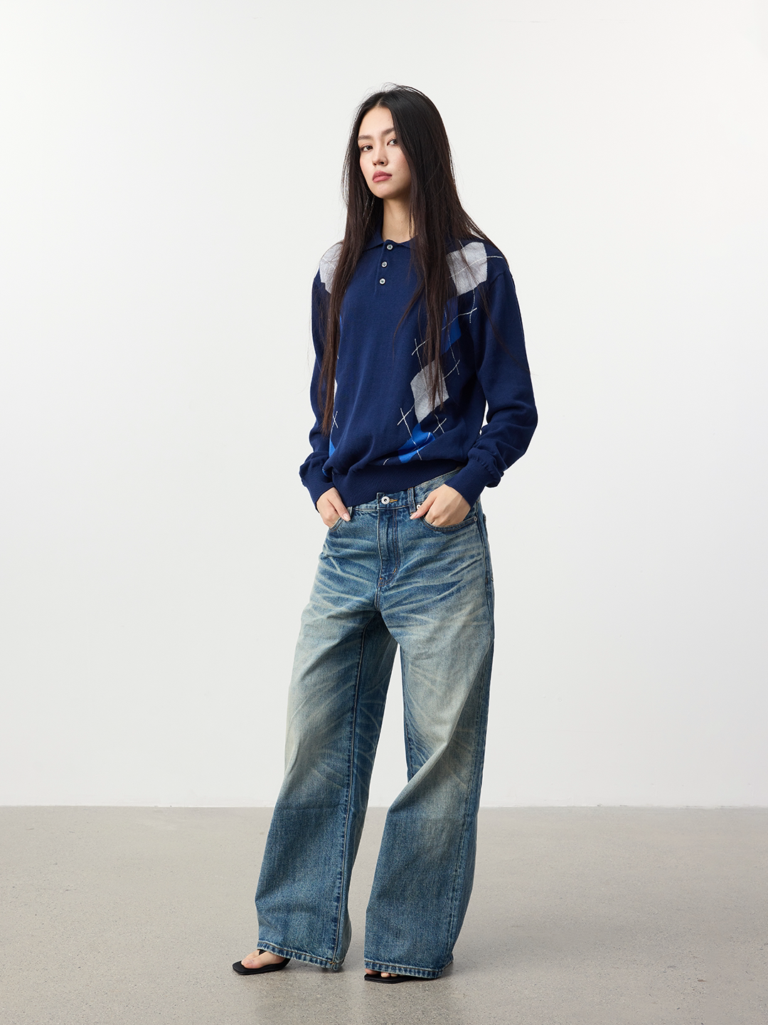 Set for life Jacquard contrasting knitted Polo soft sweater
