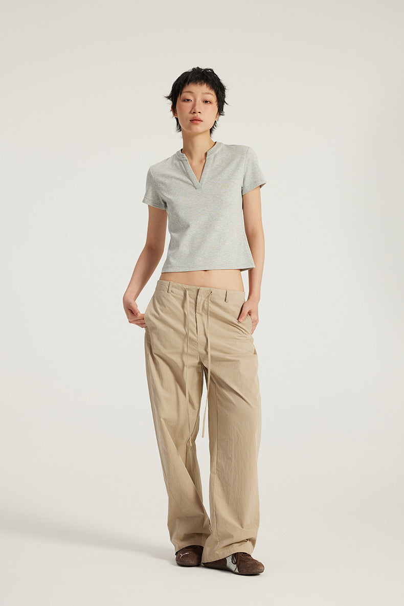 InflationV Neck Front Shoulder Skinny Short Tee