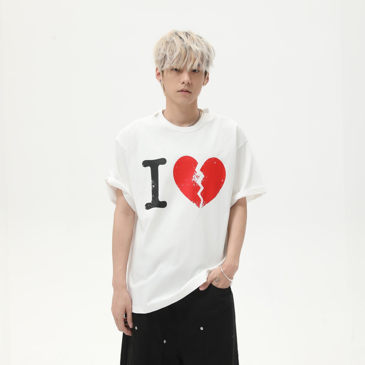 MTLCLOTHES Korean Broken Love Printed Tee