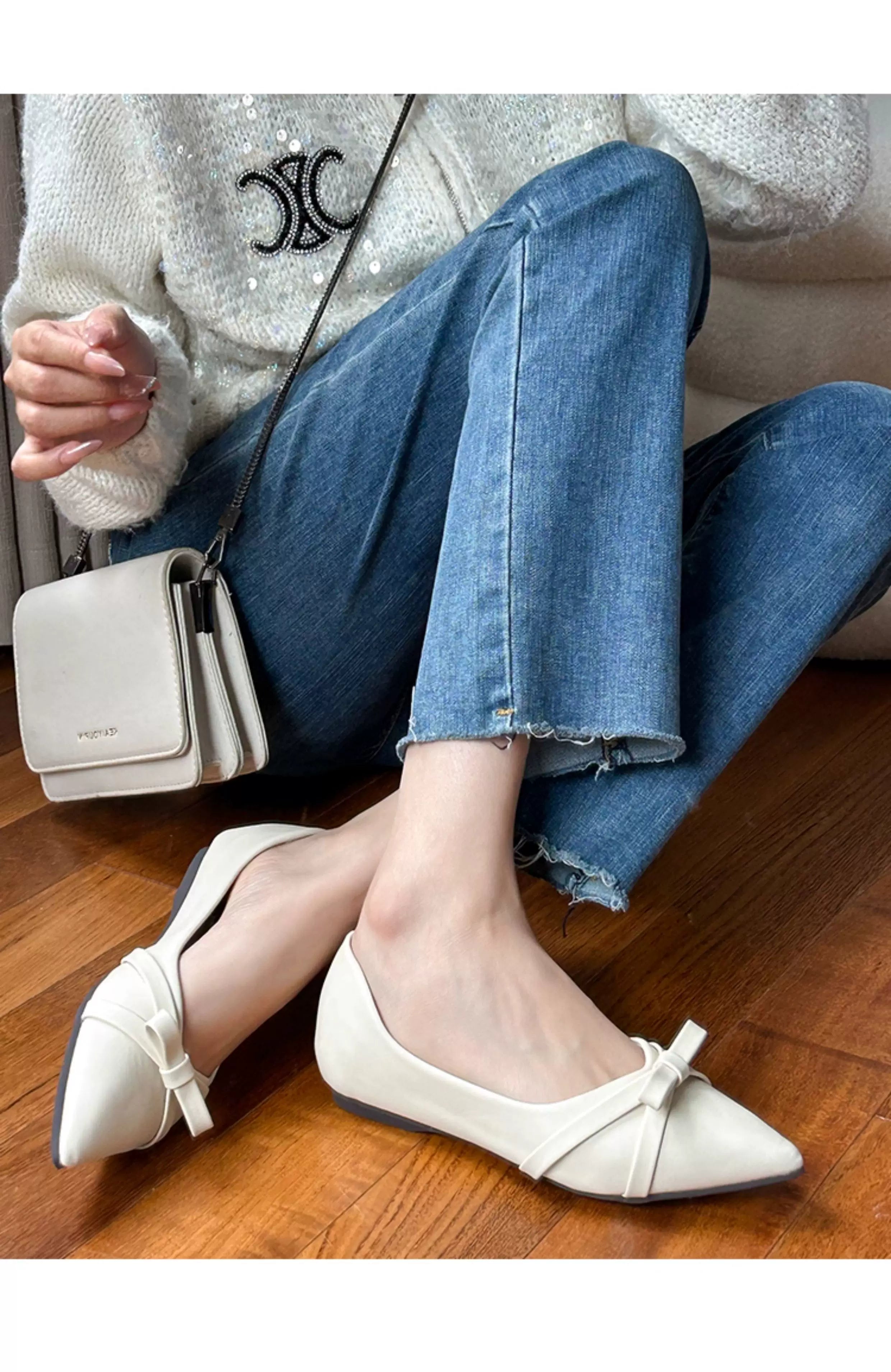 CHRNDXEE Simple Sweet Bow Retro Single Shoes