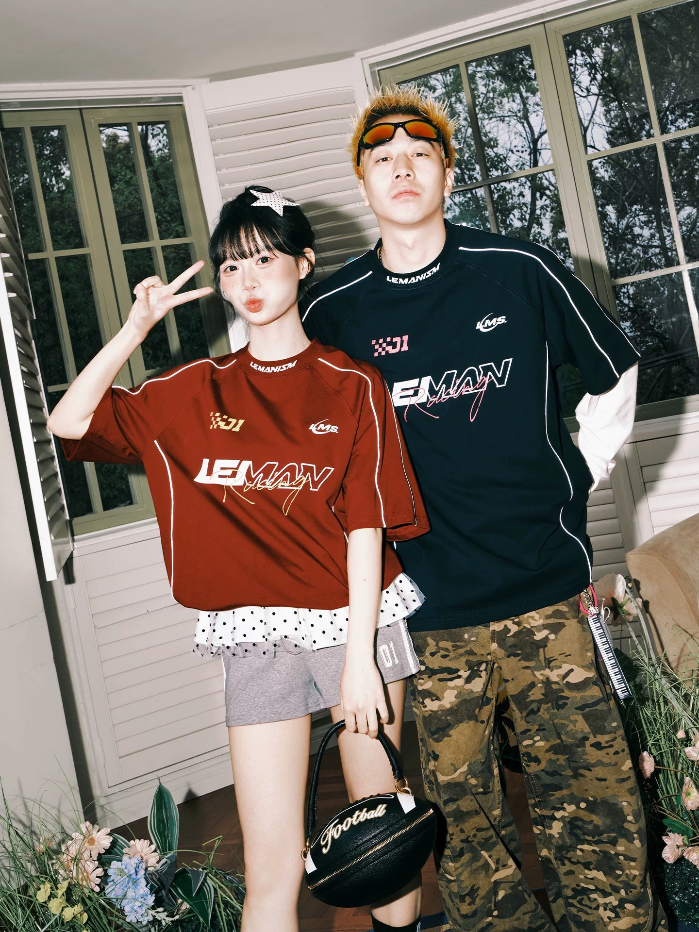 Lemanism Letter Line Contrasting Color Casual Tee