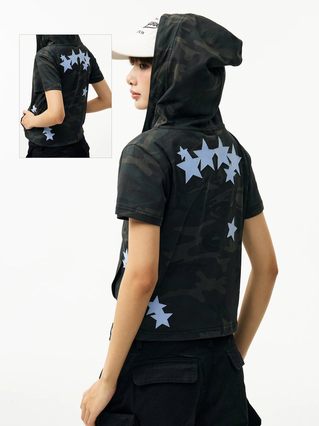 MEDM Camouflage Star Skin Slim-fit Hooded Cardigan