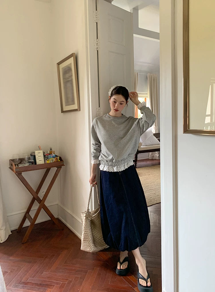 KANO High Waist Casual Denim Skirt