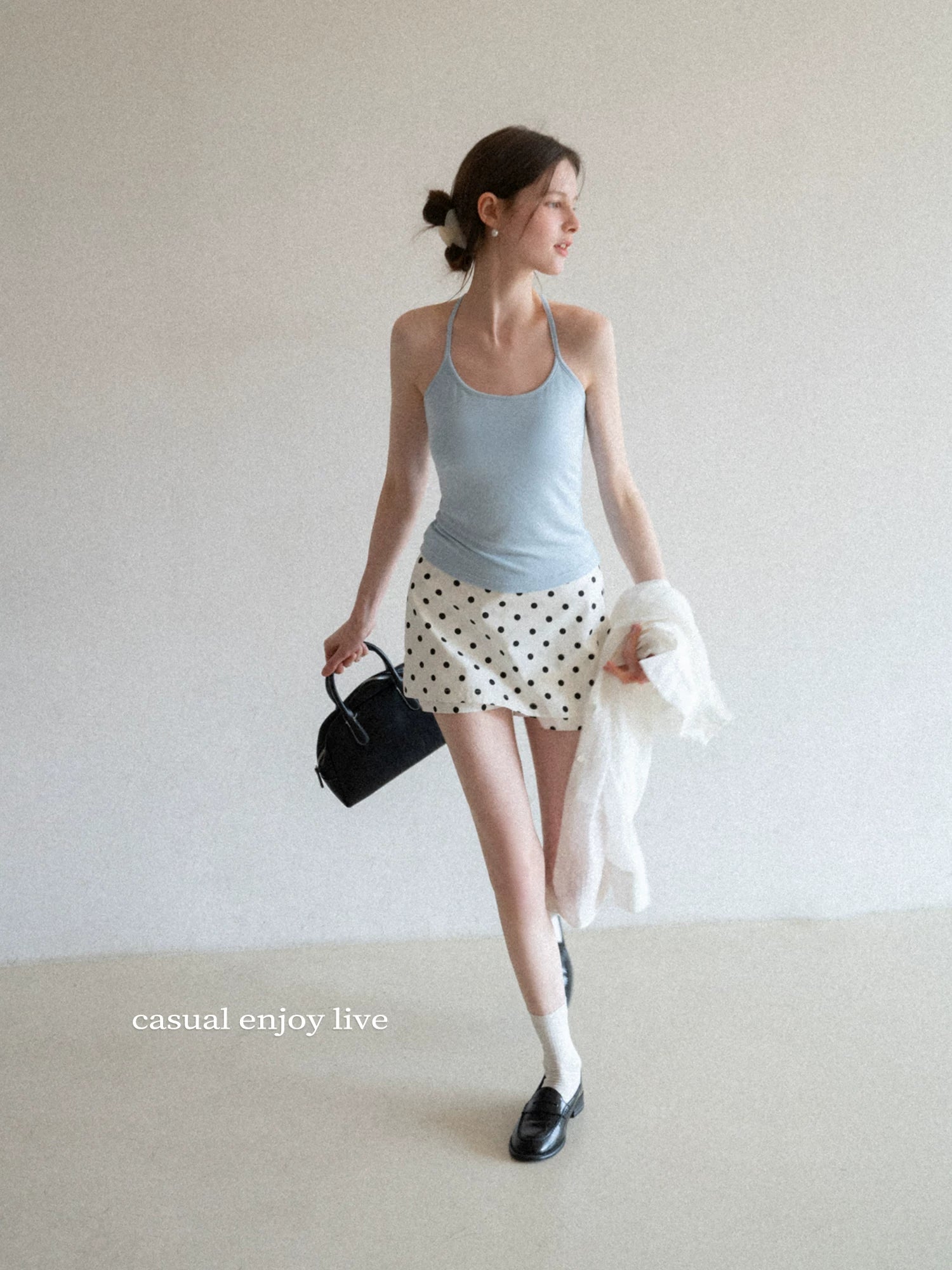 EGGKA Fake Two-piece Polka Dot Slim Skirt