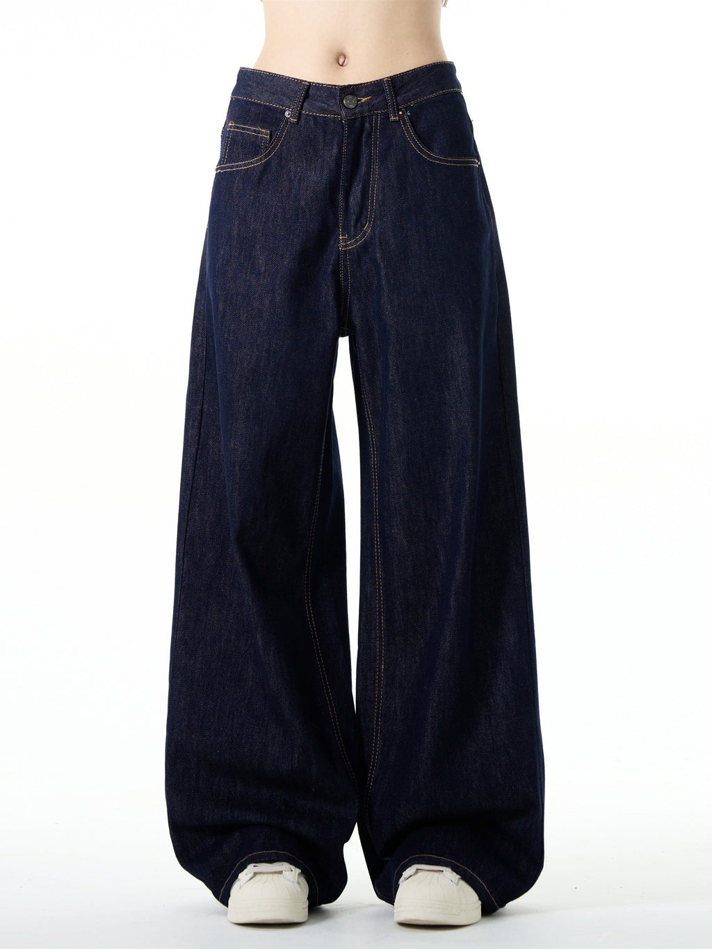 FLYOFF Straight Wide Leg Dark Blue Jeans