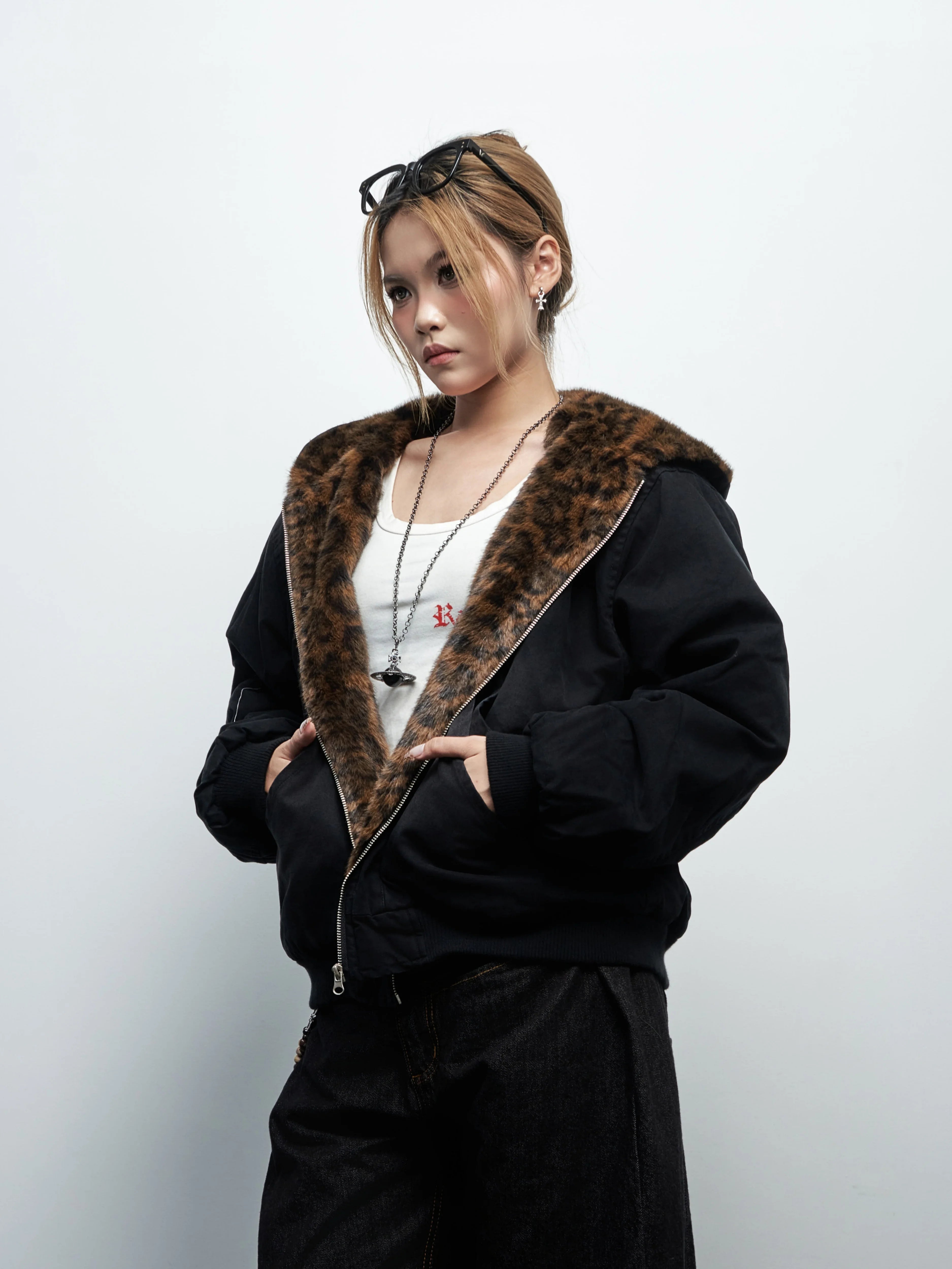 Saimt Retro Fur Collar Hooded Cotton Jacket