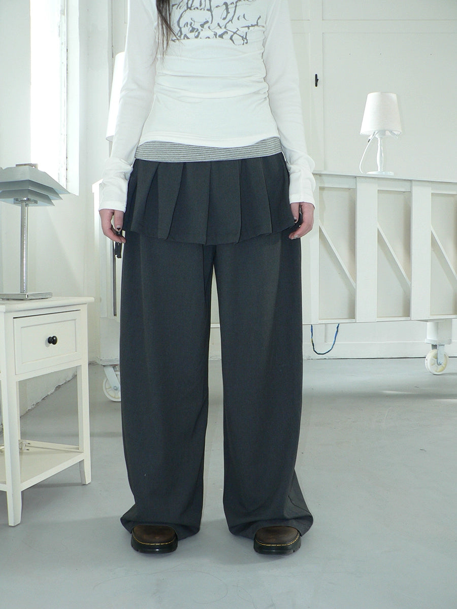 Ang:project Korean Fake Two-piece Splicing Trousers with Strap Culottes