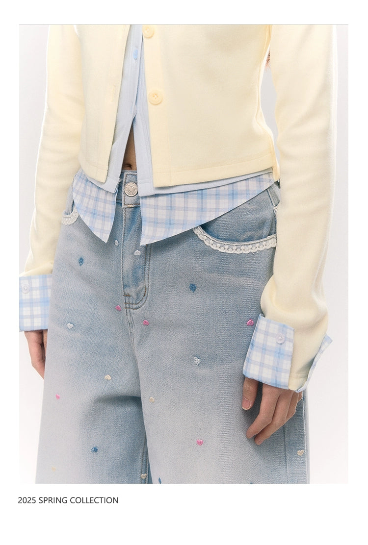 Umoumo Fake Three-piece Knitted Spliced Slim-fit Cardigan