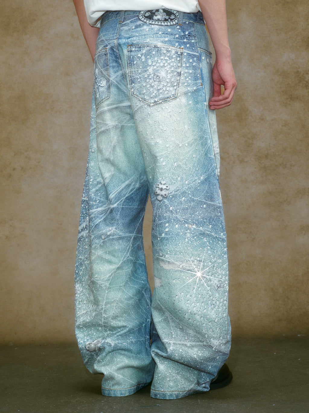 YADcrew Hot Diamond Nail Drill Retro Ink Splashing Jeans