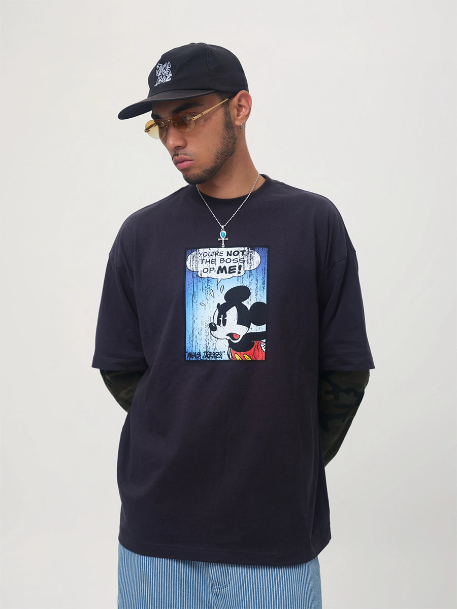 ComicTree Camouflage Fake Two Piece Cartoon Mickey Crew Neck Long Sleeve