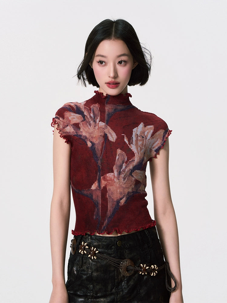 YEDM Pleated Lily Turtleneck Tee