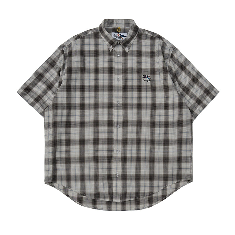 Battles Double Bird Embroidered Vintage Checked Short Sleeve Shirt