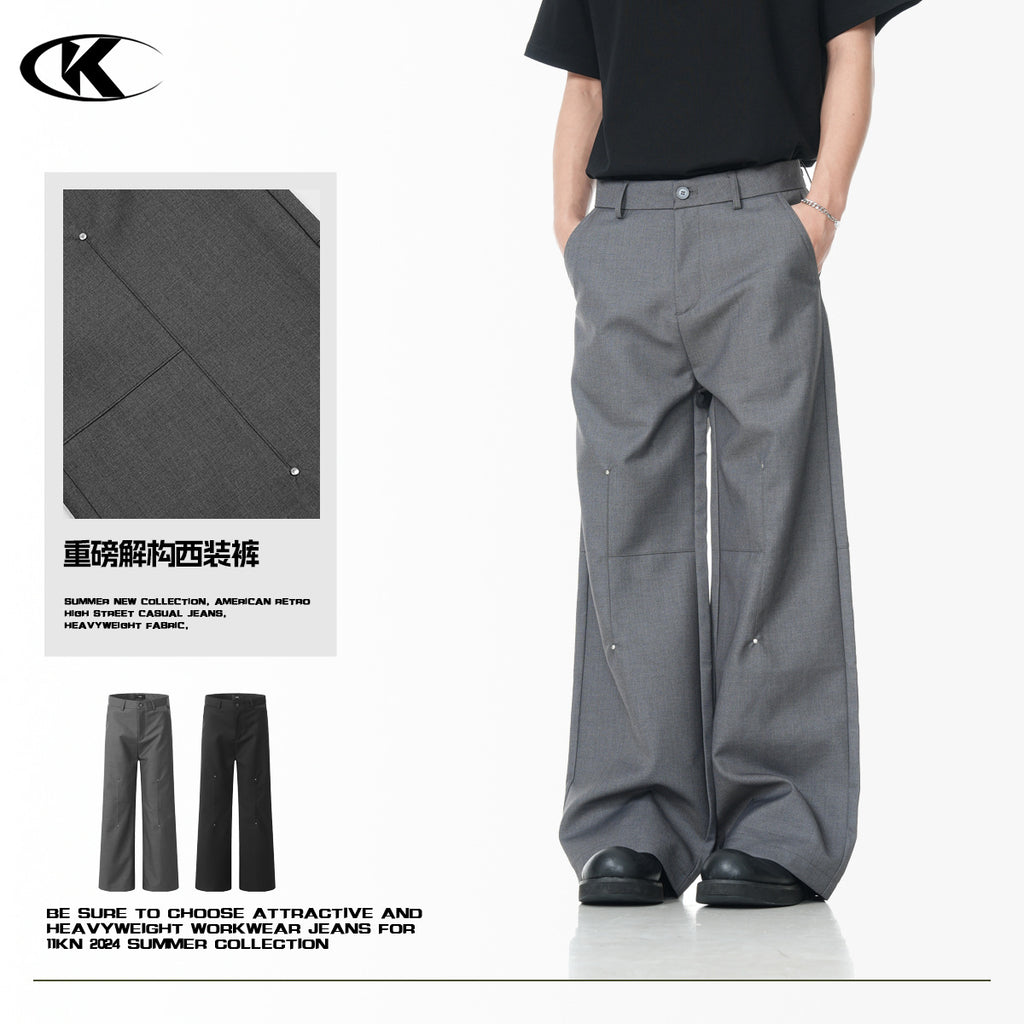 11KN American Style High-end Rivet Loose Wide-leg Casual Drape Trousers