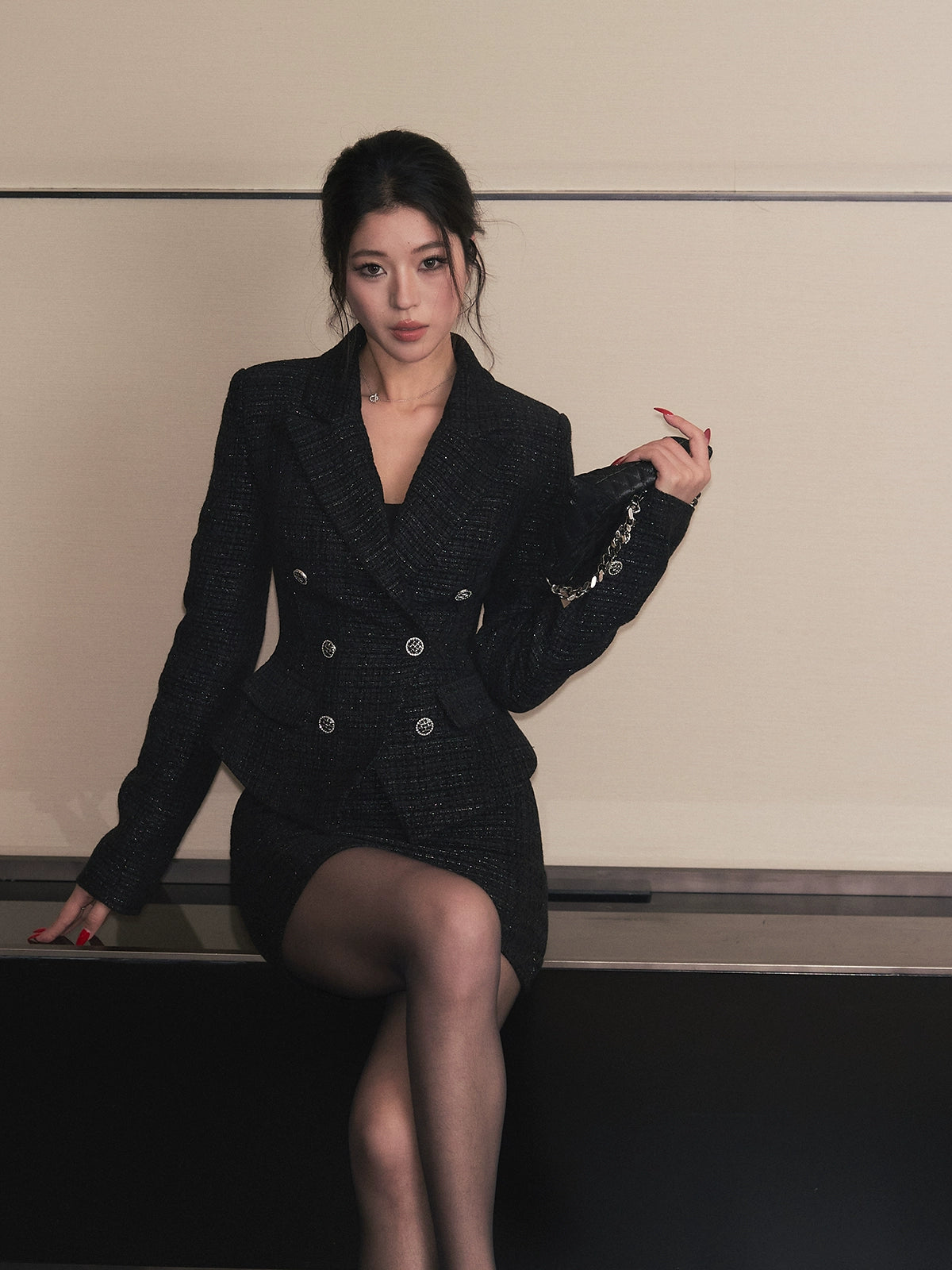 LLROGE Xiaoxiangfeng Tweed Blazer Skirt Two-piece Suit