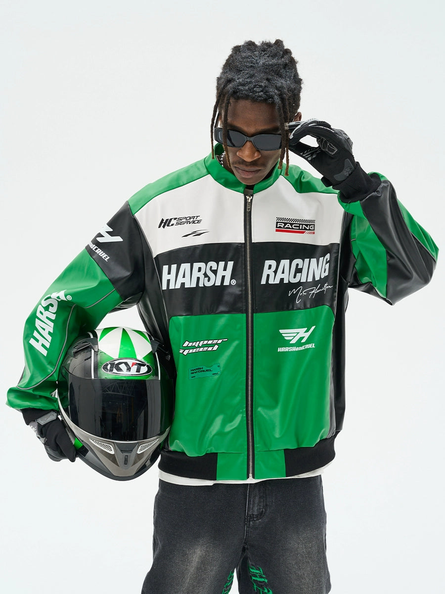 Harshandcruel Vintage Racing Suit Faux Leather Jacket