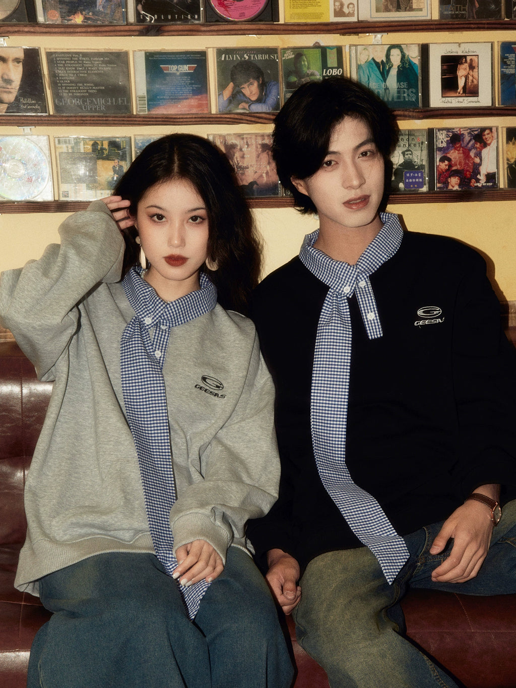 ALOHA Retro Neckline Splicing Fake Two-piece Sweater