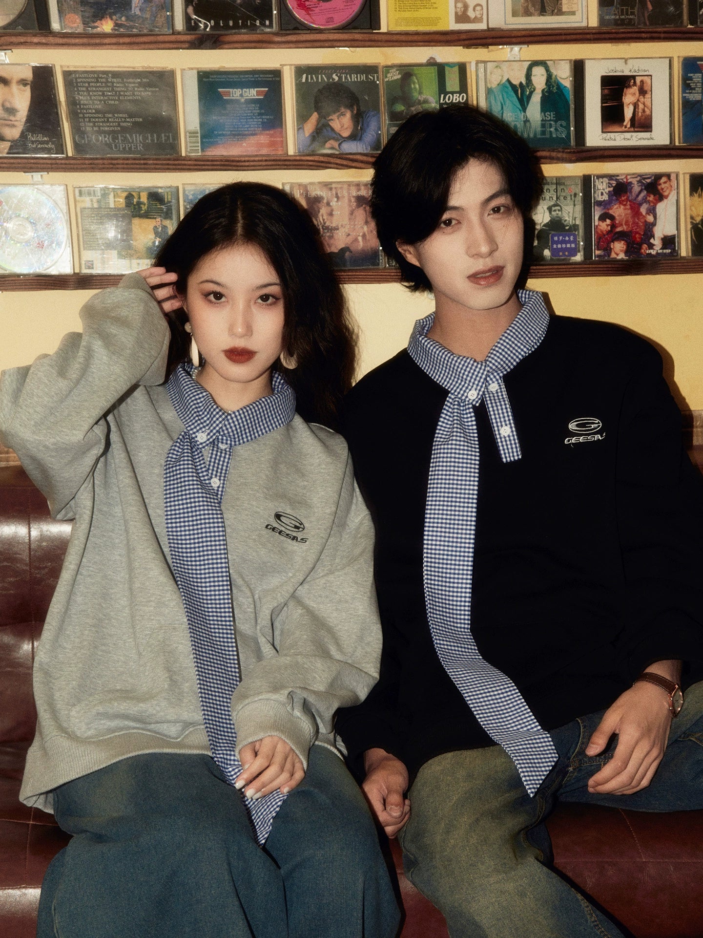 ALOHA Retro Neckline Splicing Fake Two-piece Sweater