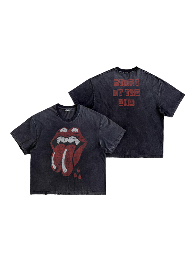 KONOOT Funny Mouth Print Crew Neck Tee