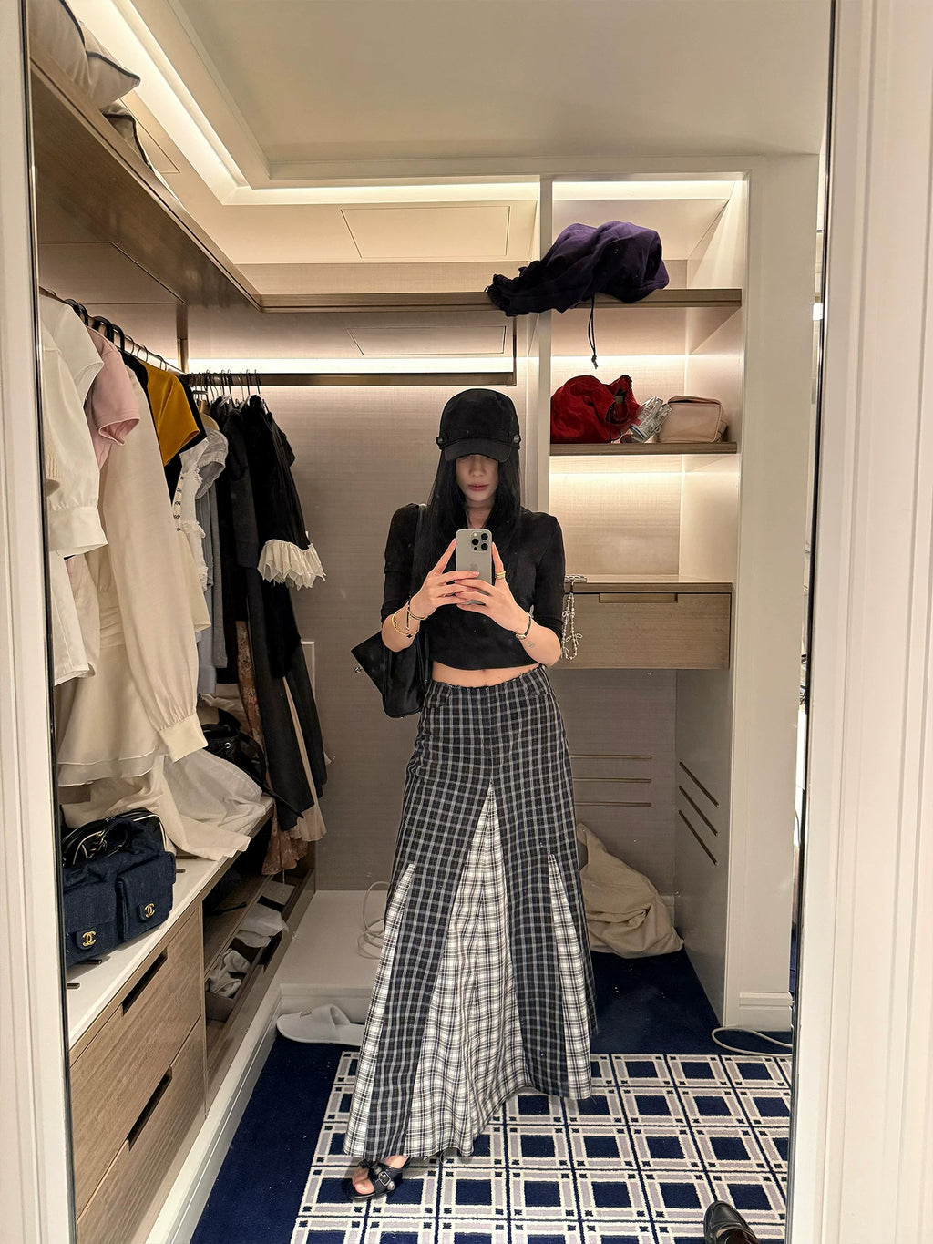 YOUNG KYLIN Retro Plaid Stitching Skirt