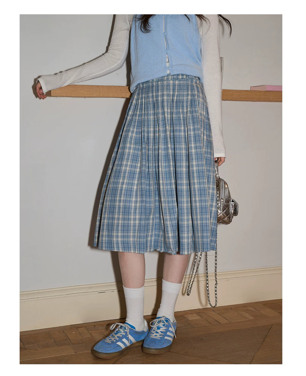 XUJING High Waist Drape Plaid Skirt