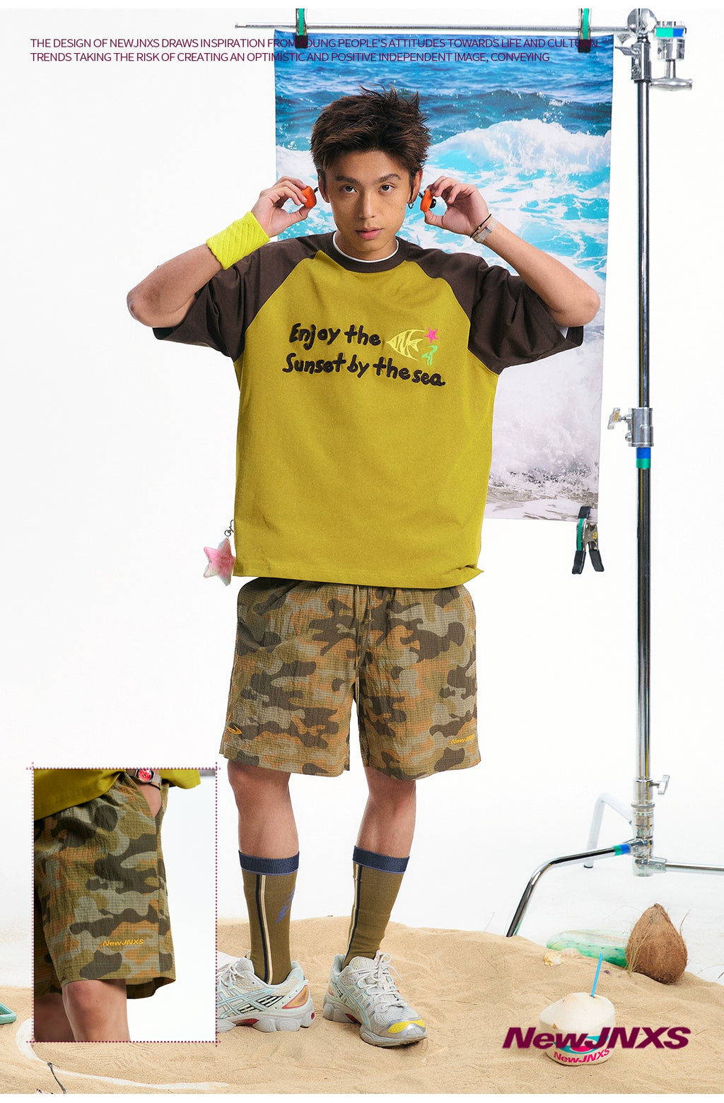 NewJNXS Lightweight Camouflage Embroidered Plaid Wide-leg Shorts