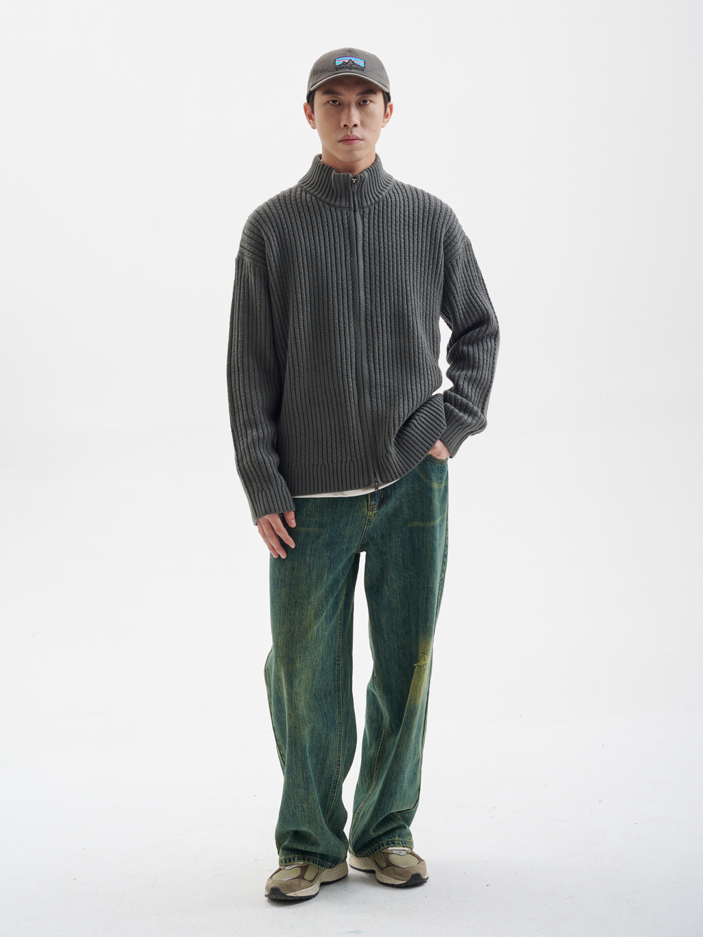 BUTTBILL 24AW hollow stand-up neck cardigan zipper sweater jacket